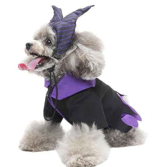 Aiitle Black and Purple Dog Hallloween Wizard Costume