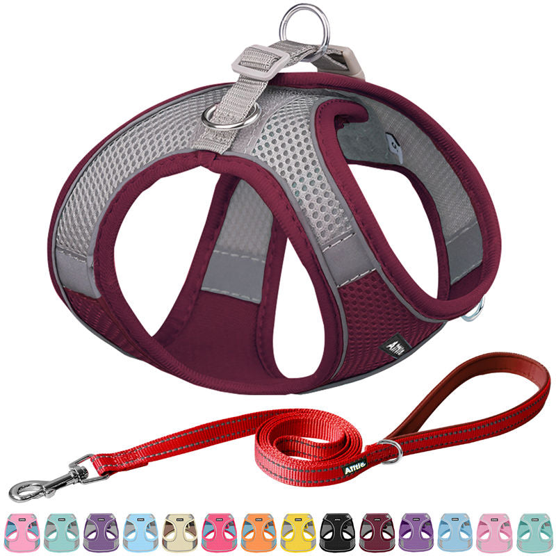 Aiitle Soft Adjustable Mesh Dog Harness Leash Set Pink