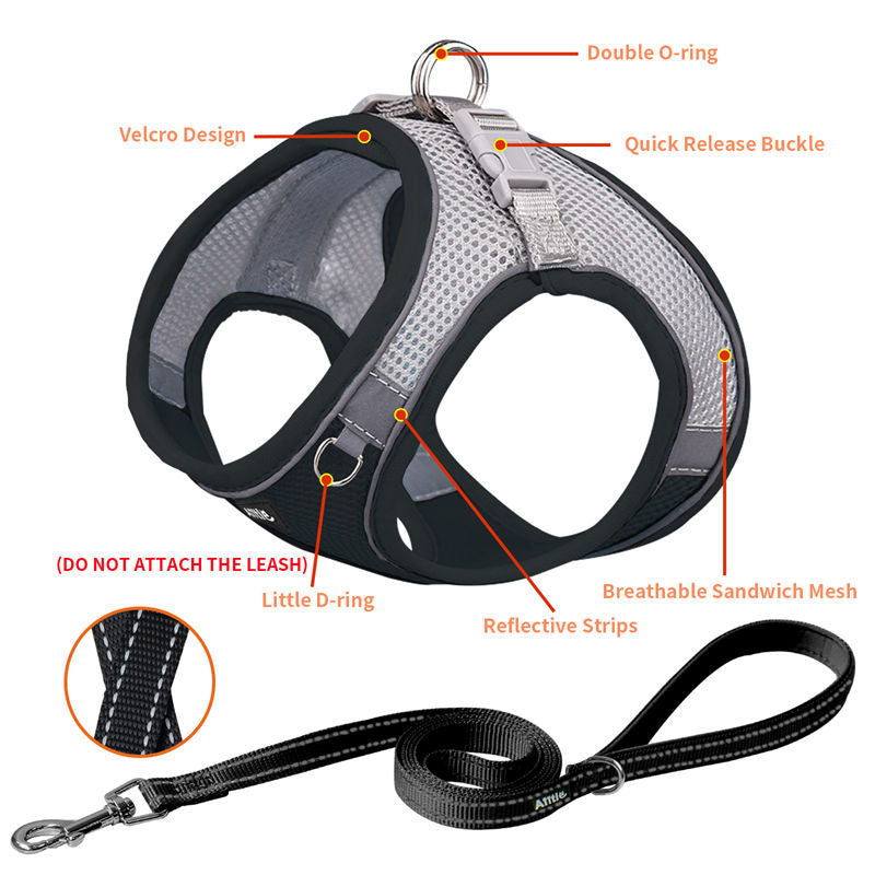 Aiitle Soft Adjustable Mesh Dog Harness Leash Set Black