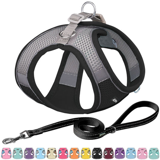 Aiitle Soft Adjustable Mesh Dog Harness Leash Set Black