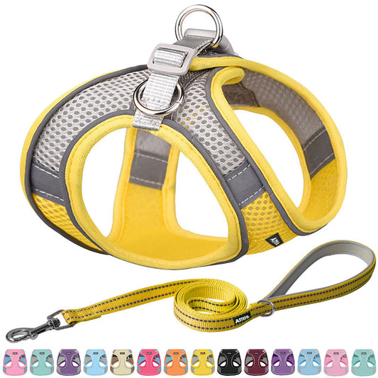 Aiitle Soft Adjustable Mesh Dog Harness Leash Set Yellow