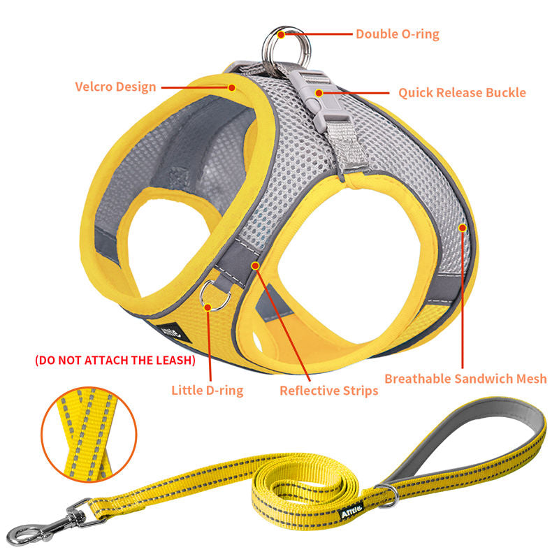 Aiitle Soft Adjustable Mesh Dog Harness Leash Set Yellow
