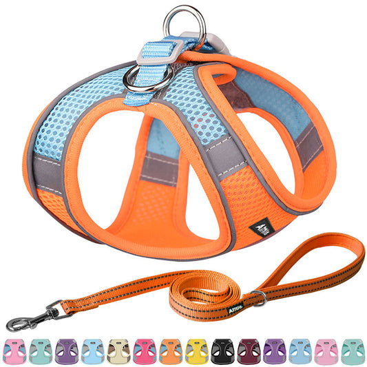 Aiitle Soft Adjustable Mesh Dog Harness Leash Set Orange