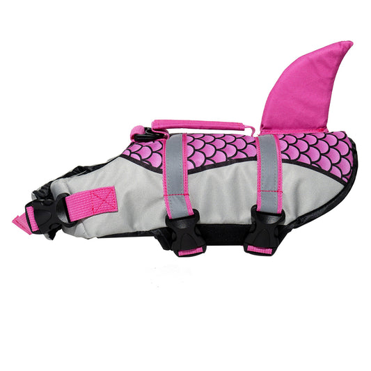 Aiitle Adjustable Shark Dog Life Vest with Rescue Handle Pink