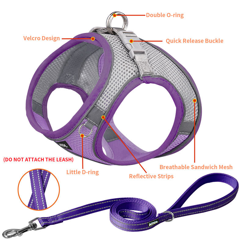 Aiitle Soft Adjustable Mesh Dog Harness Leash Set Purple