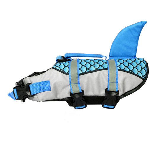 Aiitle Adjustable Shark Dog Life Vest with Rescue Handle Blue