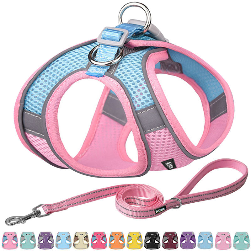 Aiitle Soft Adjustable Mesh Dog Harness Leash Set Pink