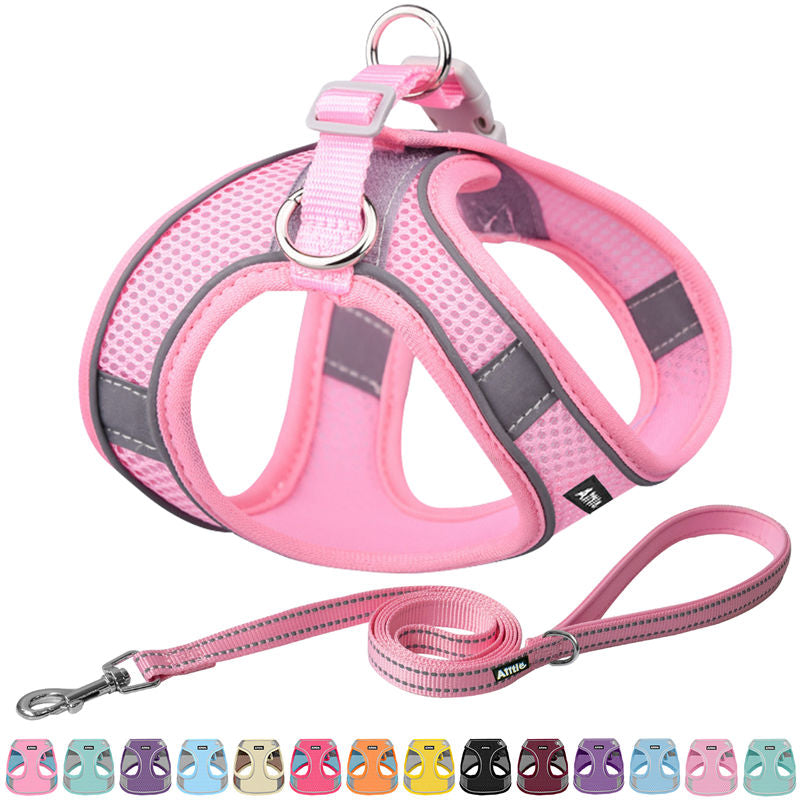 Aiitle Soft Adjustable Mesh Dog Harness Leash Set Pink