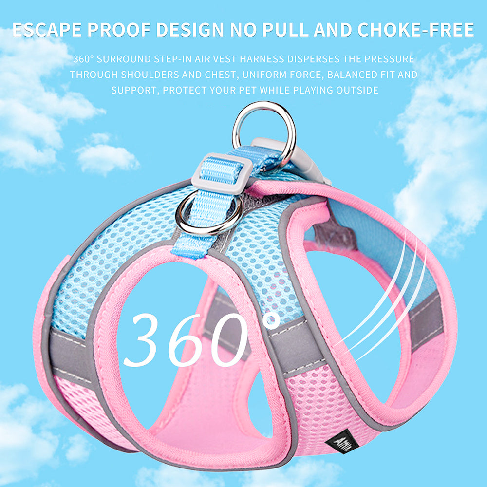 Aiitle Soft Adjustable Mesh Dog Harness Leash Set Pink