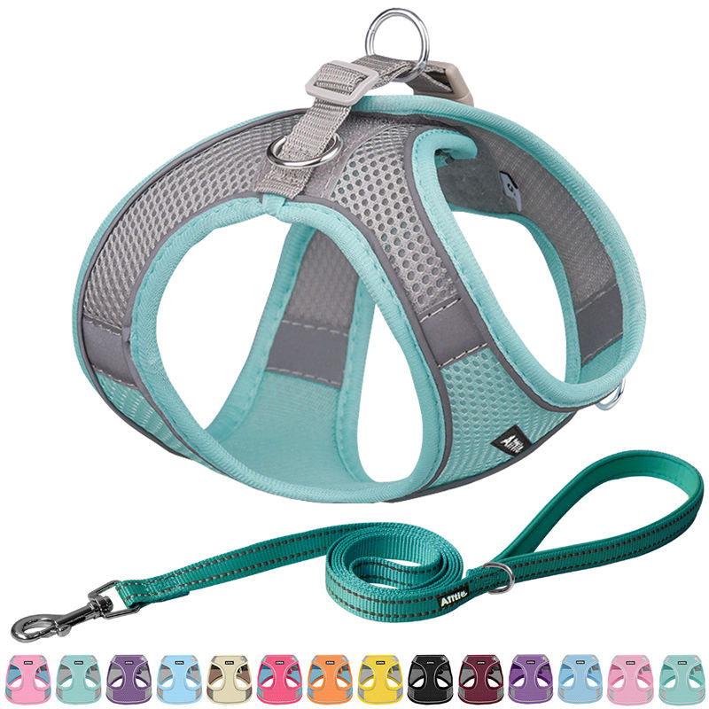 Aiitle Soft Adjustable Mesh Dog Harness Leash Set Blue