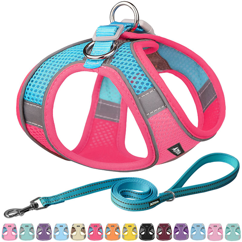 Aiitle Soft Adjustable Mesh Dog Harness Leash Set Pink