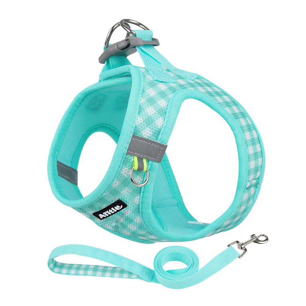 Aiitle Soft Adjustable Plaid Mesh Dog Vest Harness with Leash Set