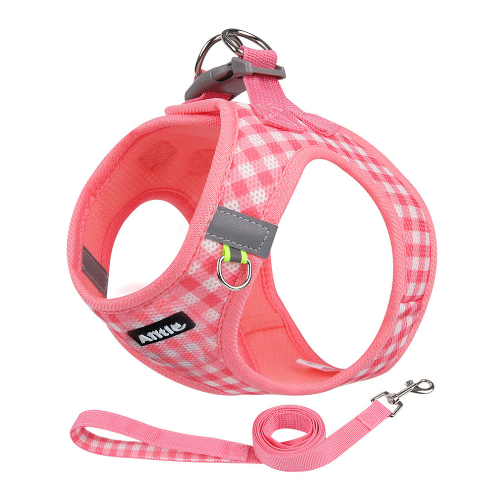 Aiitle Soft Adjustable Plaid Mesh Dog Vest Harness with Leash Set