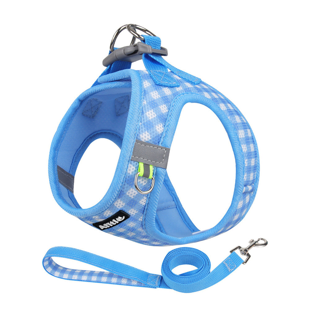 Aiitle Soft Adjustable Plaid Mesh Dog Vest Harness with Leash Set
