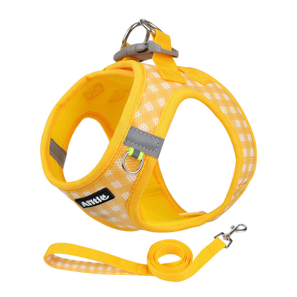 Aiitle Soft Adjustable Plaid Mesh Dog Vest Harness with Leash Set