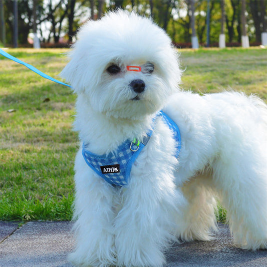 Aiitle Soft Adjustable Plaid Mesh Dog Vest Harness with Leash Set