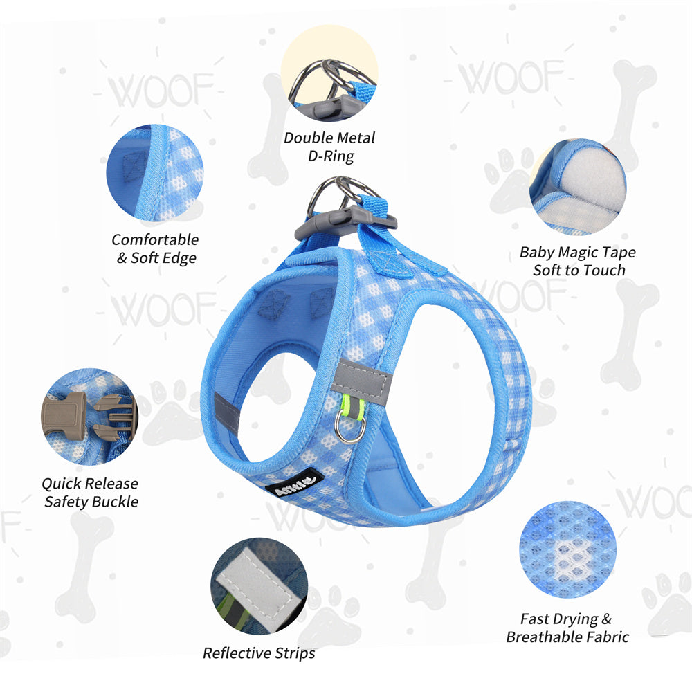Aiitle Soft Adjustable Plaid Mesh Dog Vest Harness with Leash Set