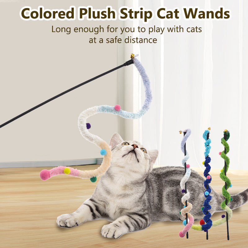 Aiitle Plush Strip Cat Teaser Stick 3 PCS Set