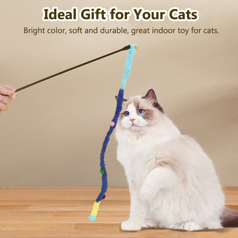 Aiitle Plush Strip Cat Teaser Stick 3 PCS Set