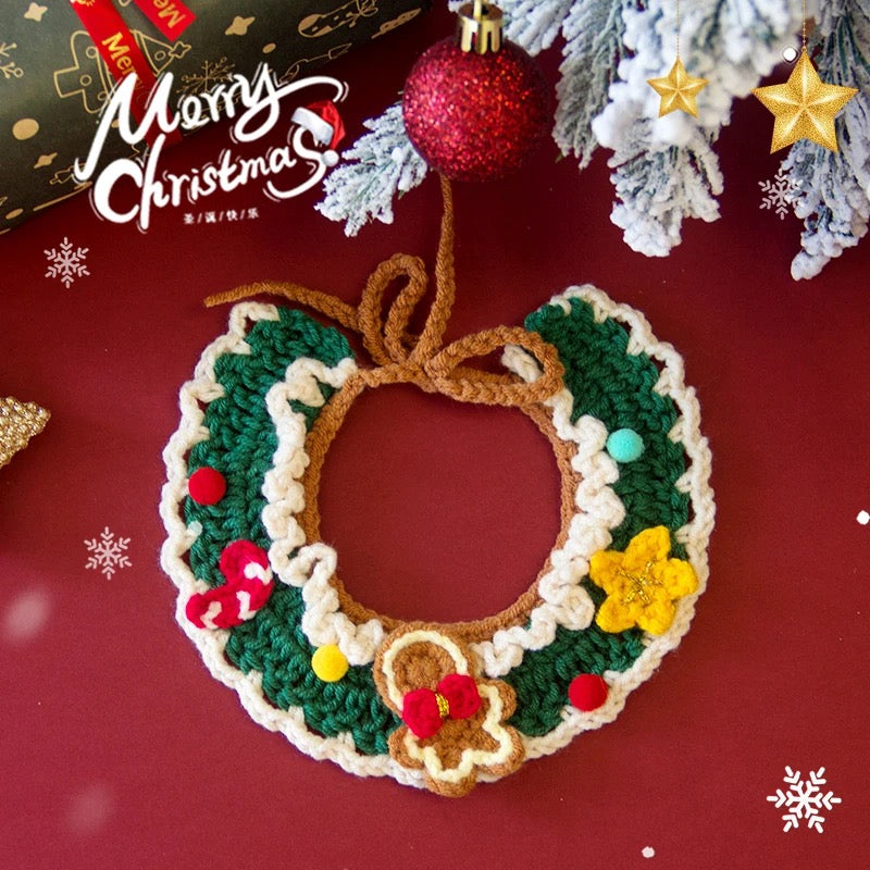 Aiitle Handmade Crocheted Christmas Pet Collar Hat - Gingerbread Man