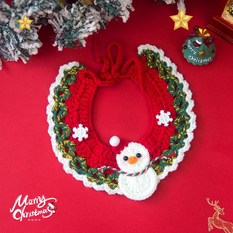 Aiitle Handmade Crocheted Christmas Pet Collar Hat -Snowman