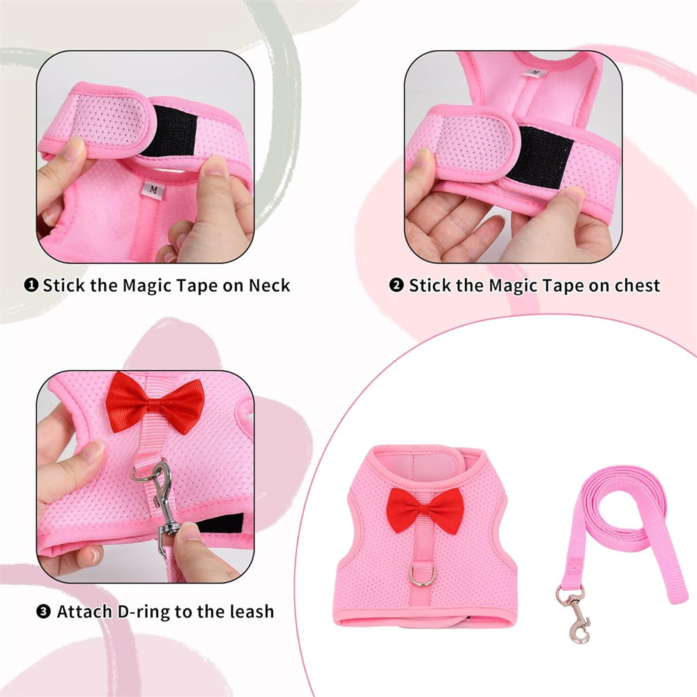 Aiitle Soft Mesh Rabbit Harness and Leash Set with Cute Bow