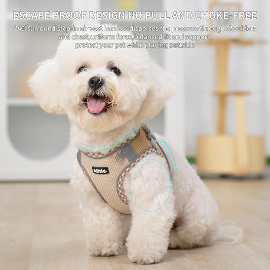 Aiitle Step in Breathable Air Mesh Dog Harness Brown Beige