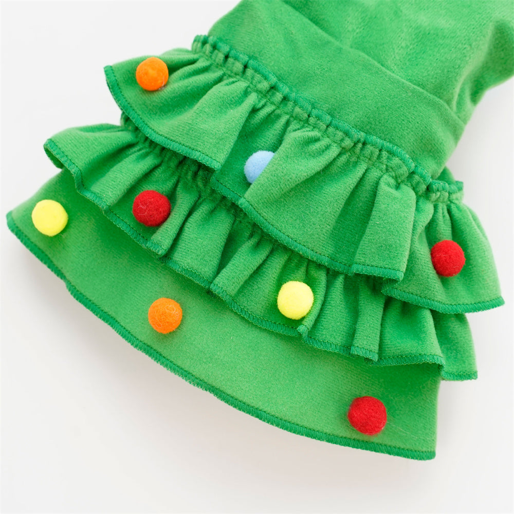 Aiitle Cute Pet Christmas Cloak with Star and Pompoms Green