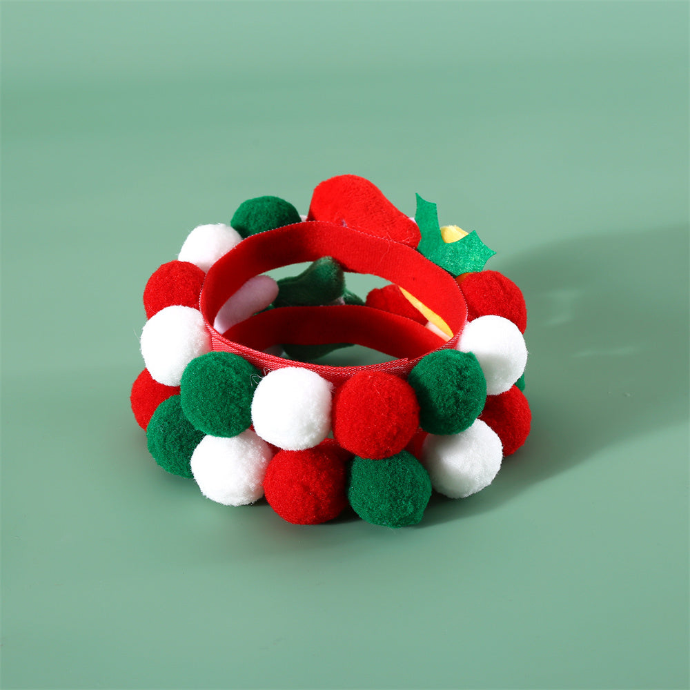 Aiitle Adjustable Pet Christmas Plush Pom Pom Collar