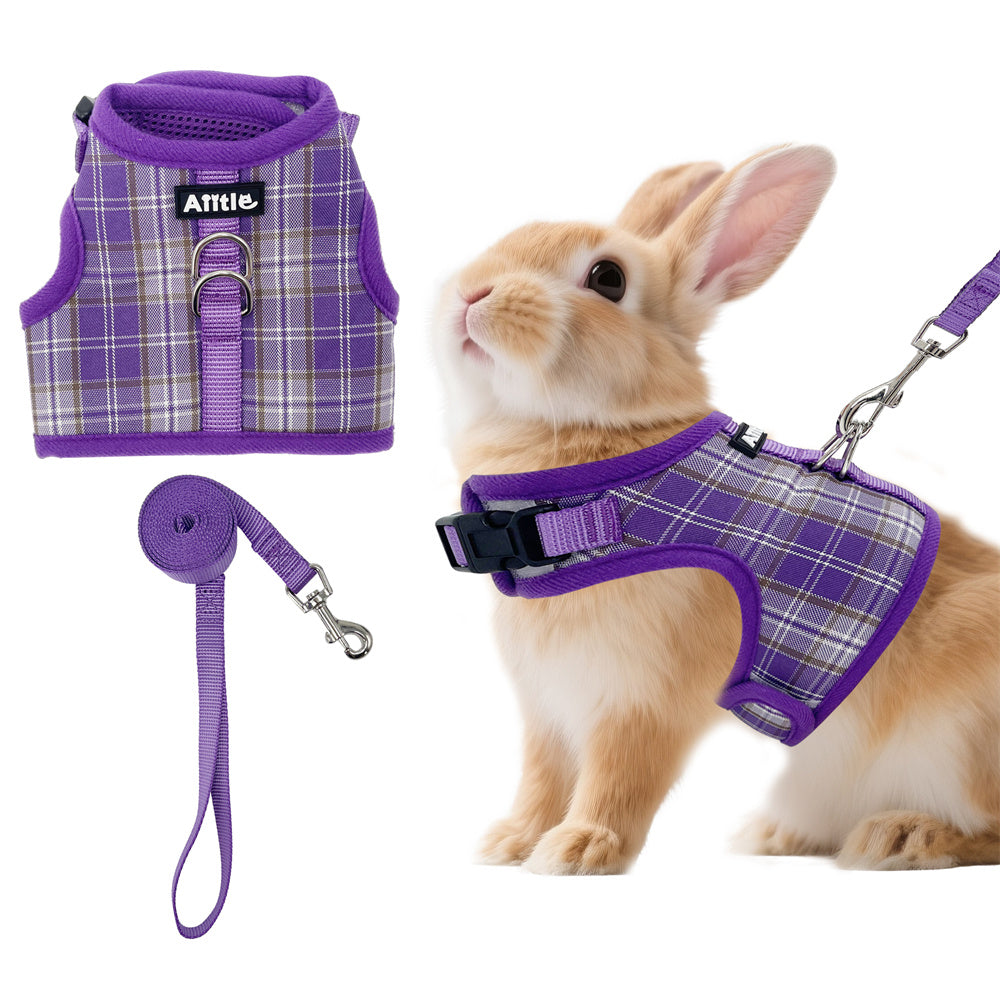 Aiitle Adjustable Padded Bunny Harness Leash Set Plaid Pattern