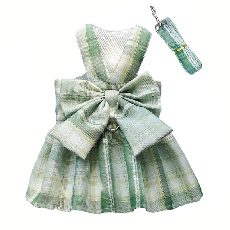 Aiitle Cute Pet Plaid Skrit Harness Leash Set