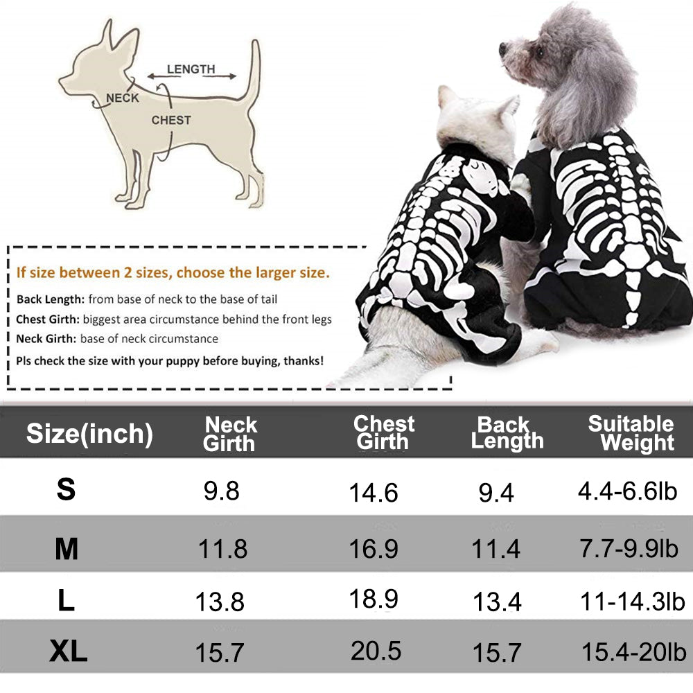 Aiitle Pet Halloween Black and White Skeleton Costume