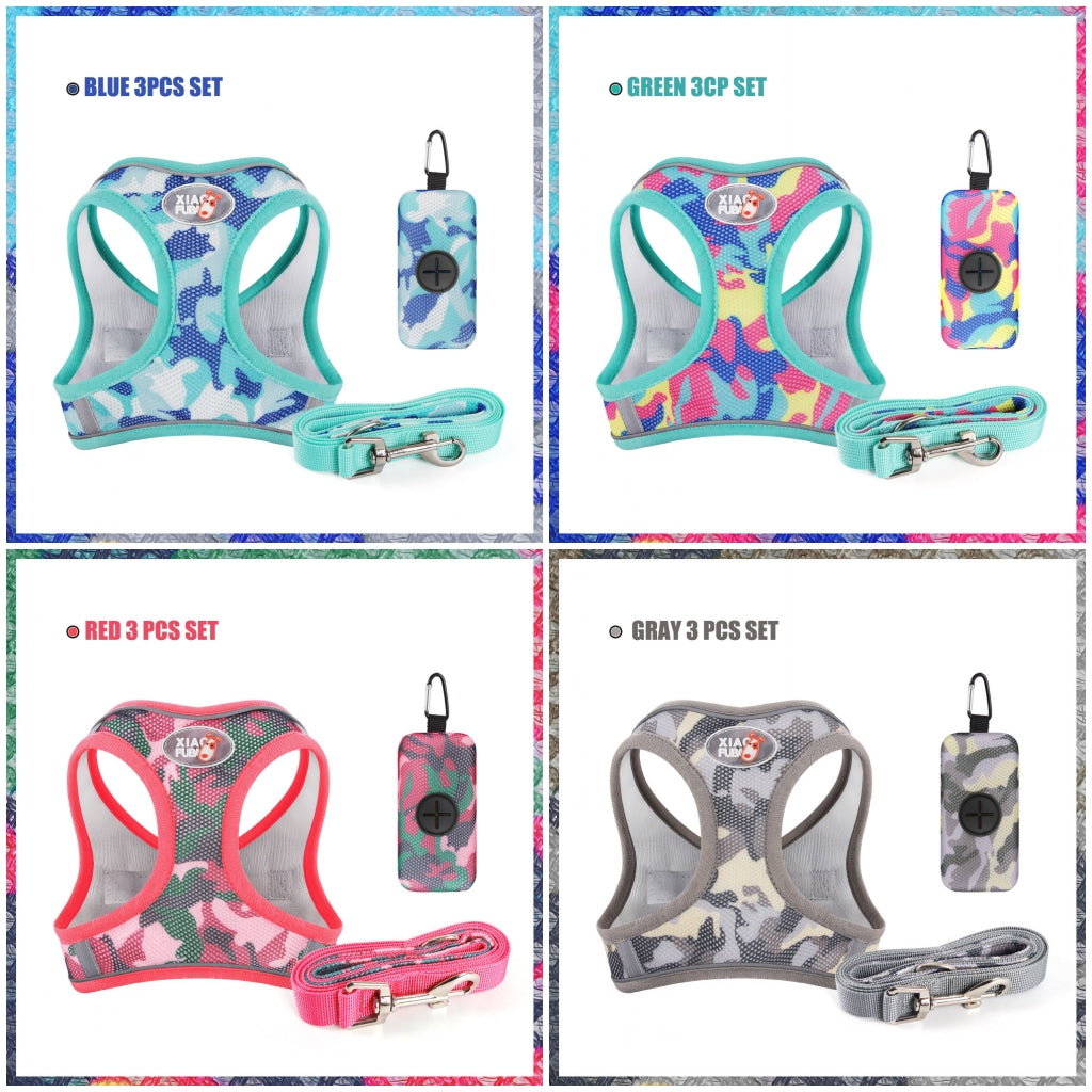 Aiitle Step in Camo Mesh Dog Harness 3 Pieces Set