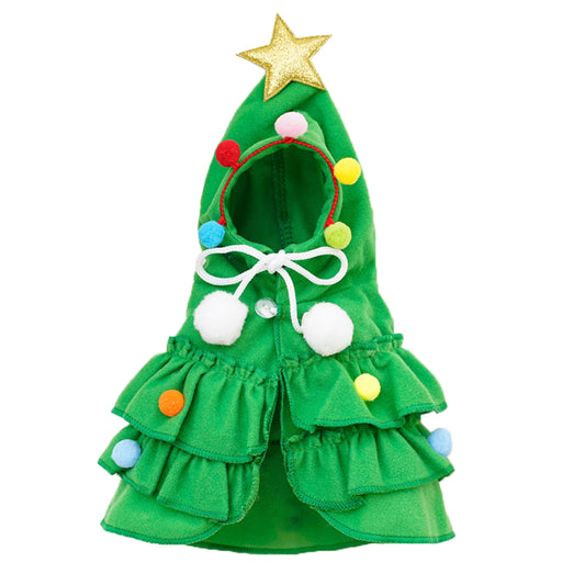Aiitle Cute Pet Christmas Cloak with Star and Pompoms Green
