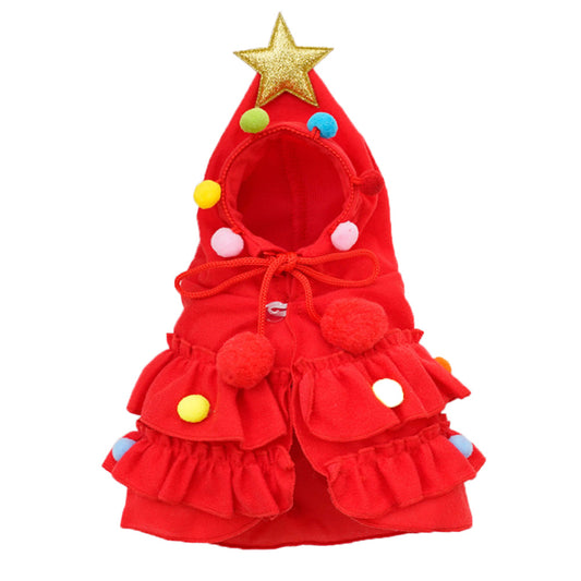 Aiitle Cute Pet Christmas Cloak with Star and Pompoms Red