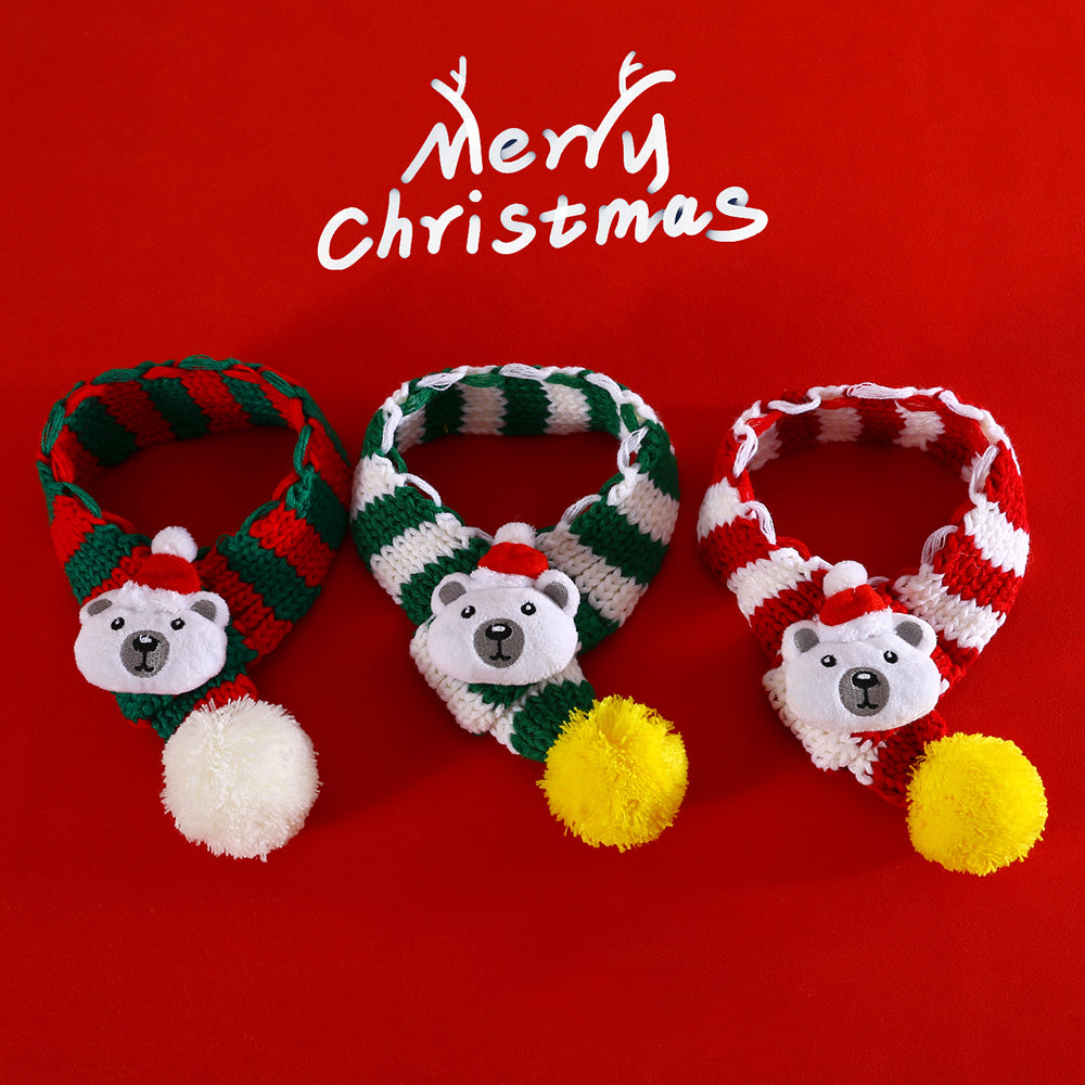 Aiitle Cute Bear Pet Christmas Striped Scarf Hat Set