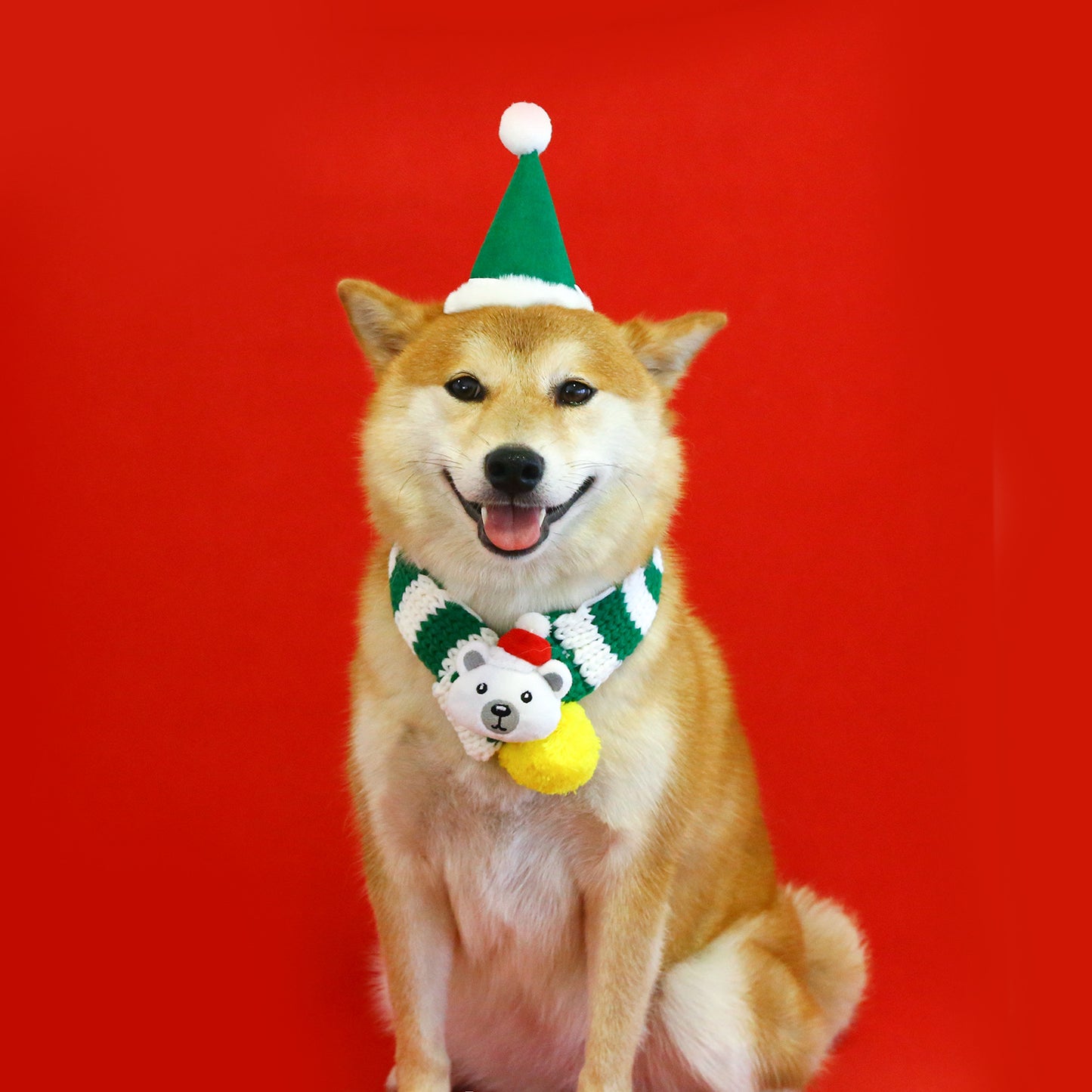 Aiitle Cute Bear Pet Christmas Striped Scarf Hat Set
