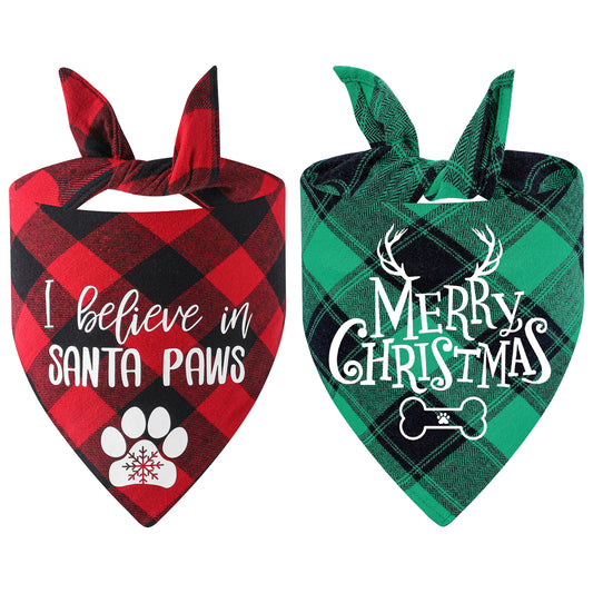 2 PACK CHRISTMAS DOG BANDANAS - CLASSIC TRIANGLE TEXT PATTERN PRINTING | AIITLE