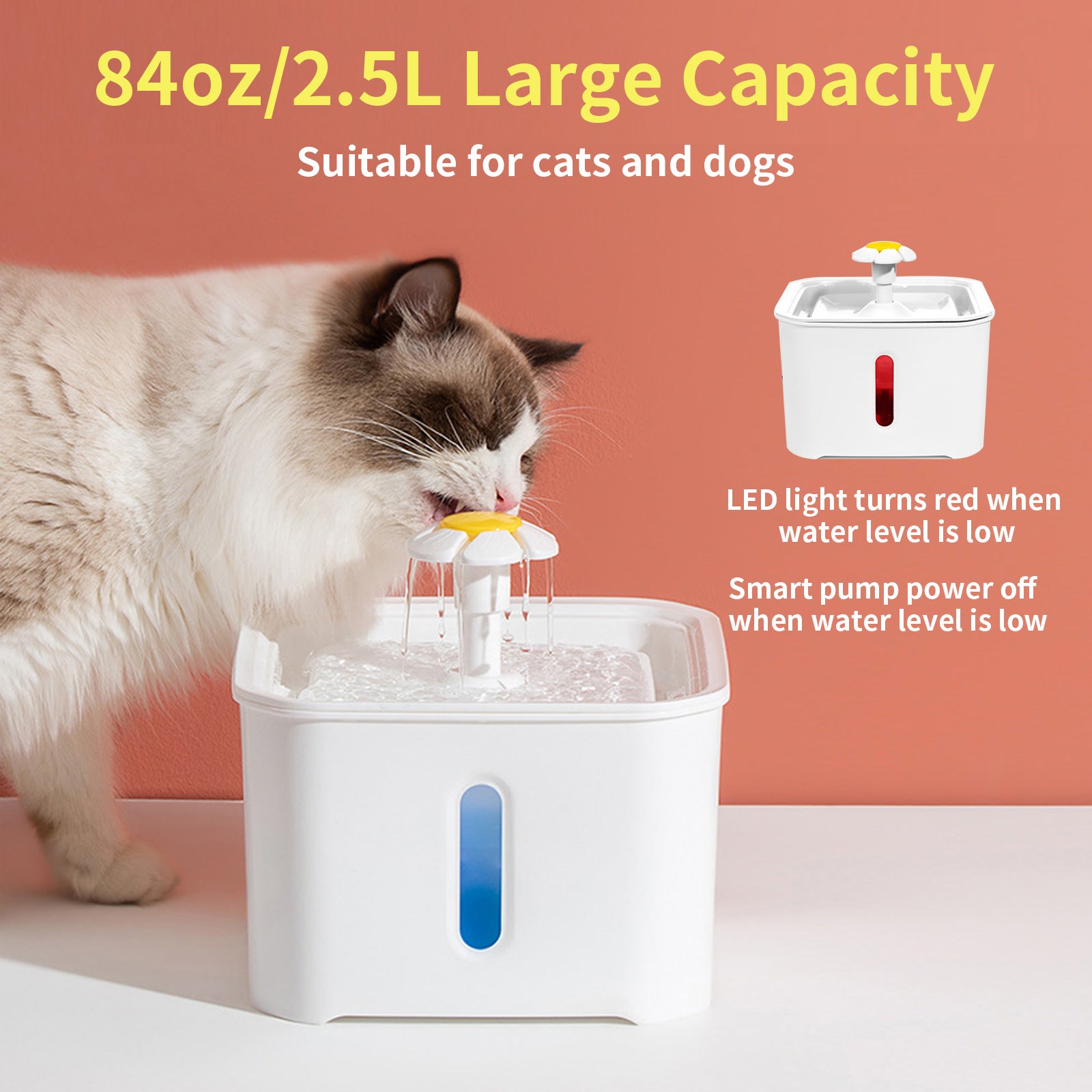 AIITLE Cat Water Fountain, 84oz/2.5L Automatic Dog Water Dispenser with Smart Pump  | AIITLE