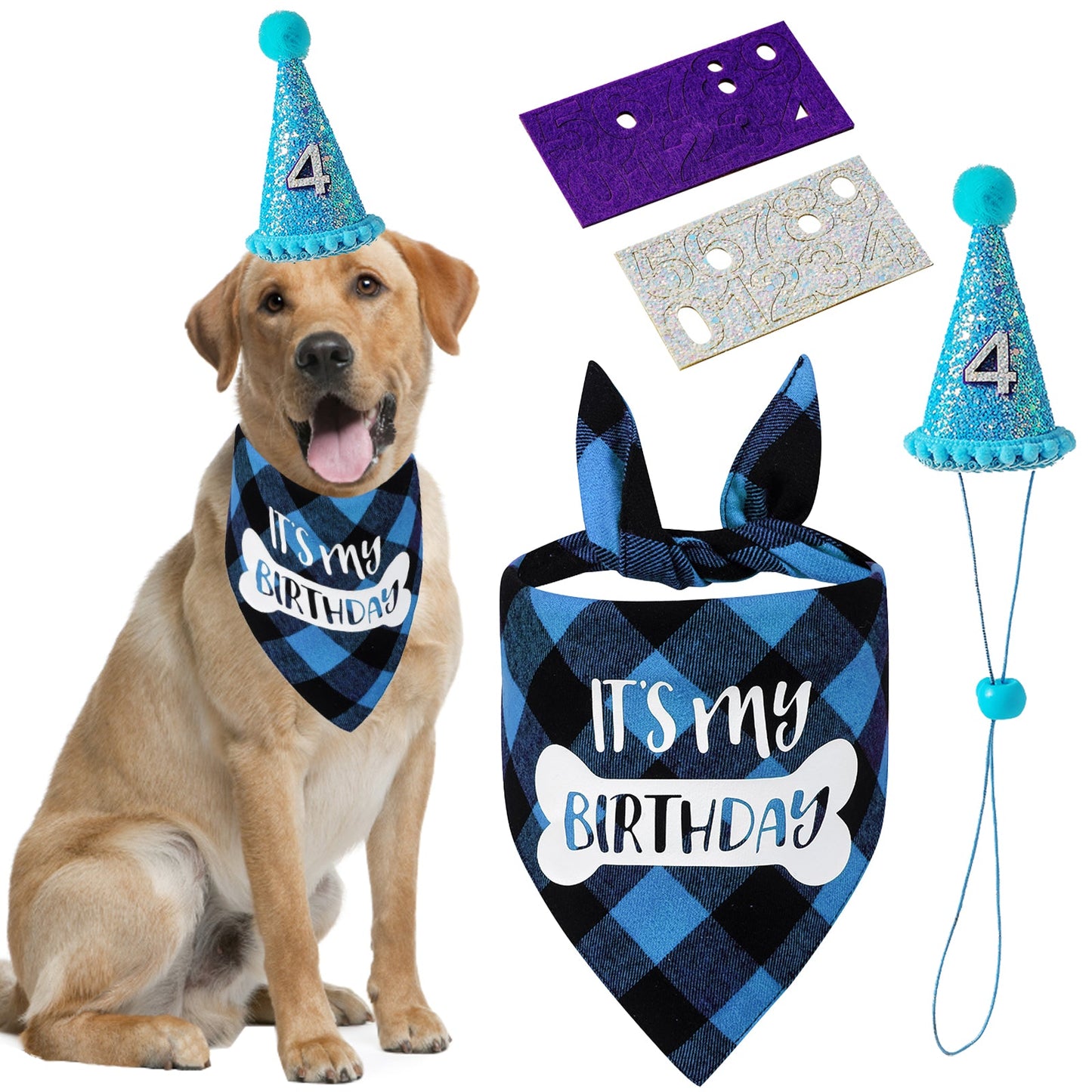 AIITLE Dog Birthday, Scarf and Reusable Dog Girl Birthday Party Hat with Number | AIITLE