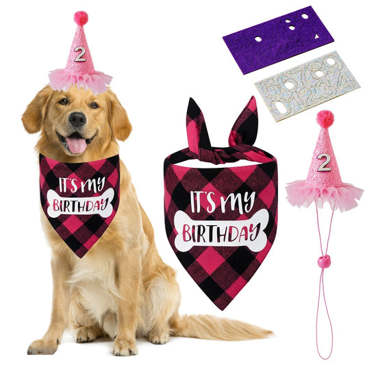 AIITLE Dog Birthday, Scarf and Reusable Dog Girl Birthday Party Hat with Number | AIITLE