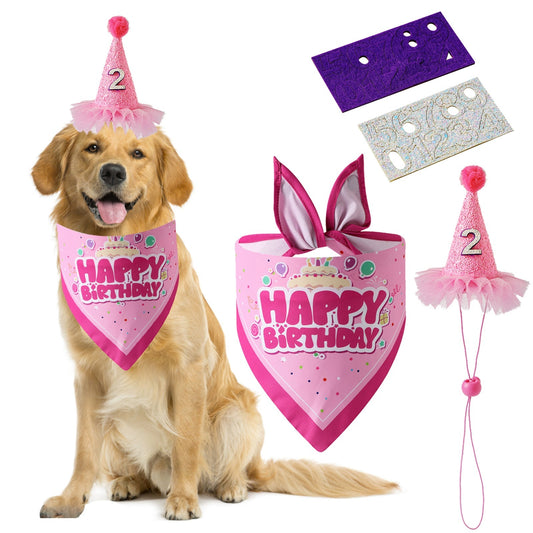 AIITLE Dog Birthday, Scarf and Reusable Dog Girl Birthday Party Hat with Number | AIITLE