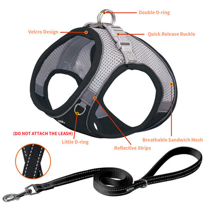 Aiitle Soft Adjustable Mesh Dog Harness Leash Set Black