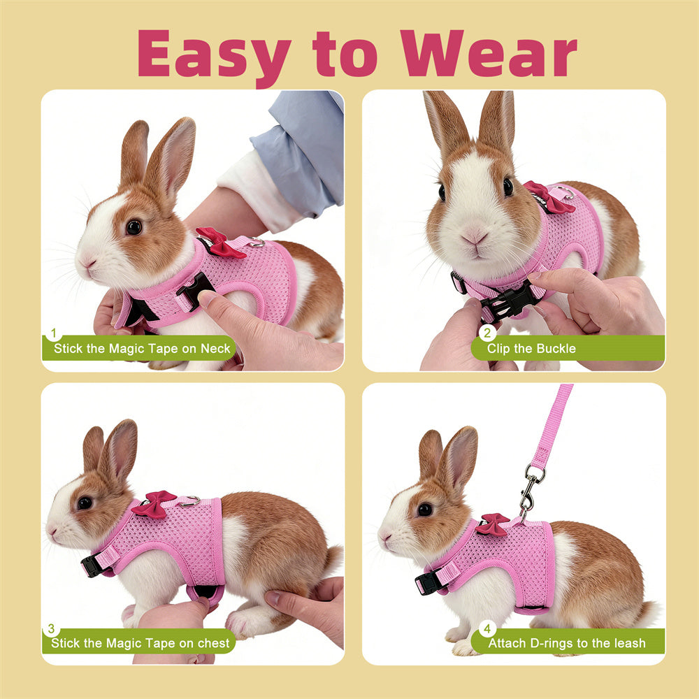 Aiitle Soft Mesh Rabbit Harness and Leash Set with Cute Bow
