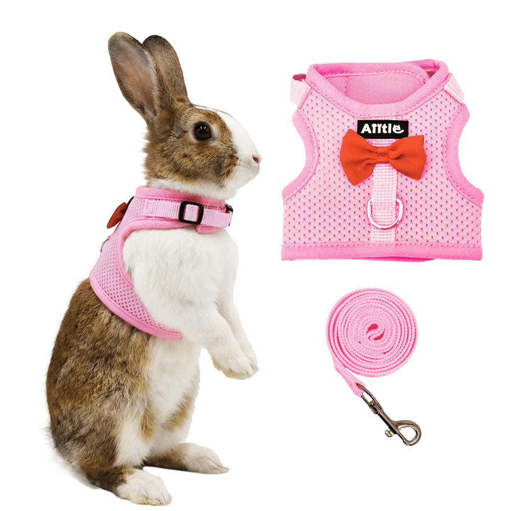 Aiitle Soft Mesh Rabbit Harness and Leash Set with Cute Bow