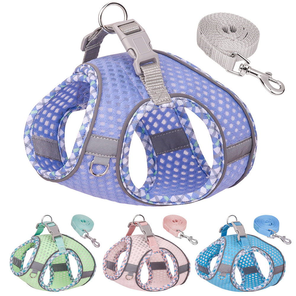 Aiitle Plaid Border Reflective Mesh Dog Harness Lavender