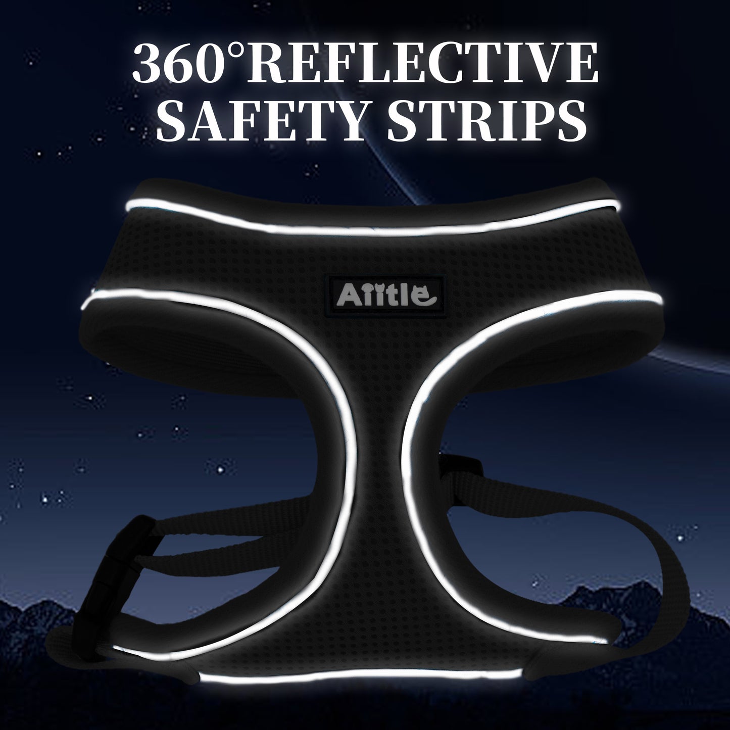 Aiitle Adjustable Mesh Small Dog Harness Black