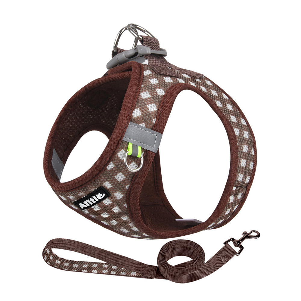 Aiitle Soft Adjustable Plaid Mesh Dog Vest Harness with Leash Set