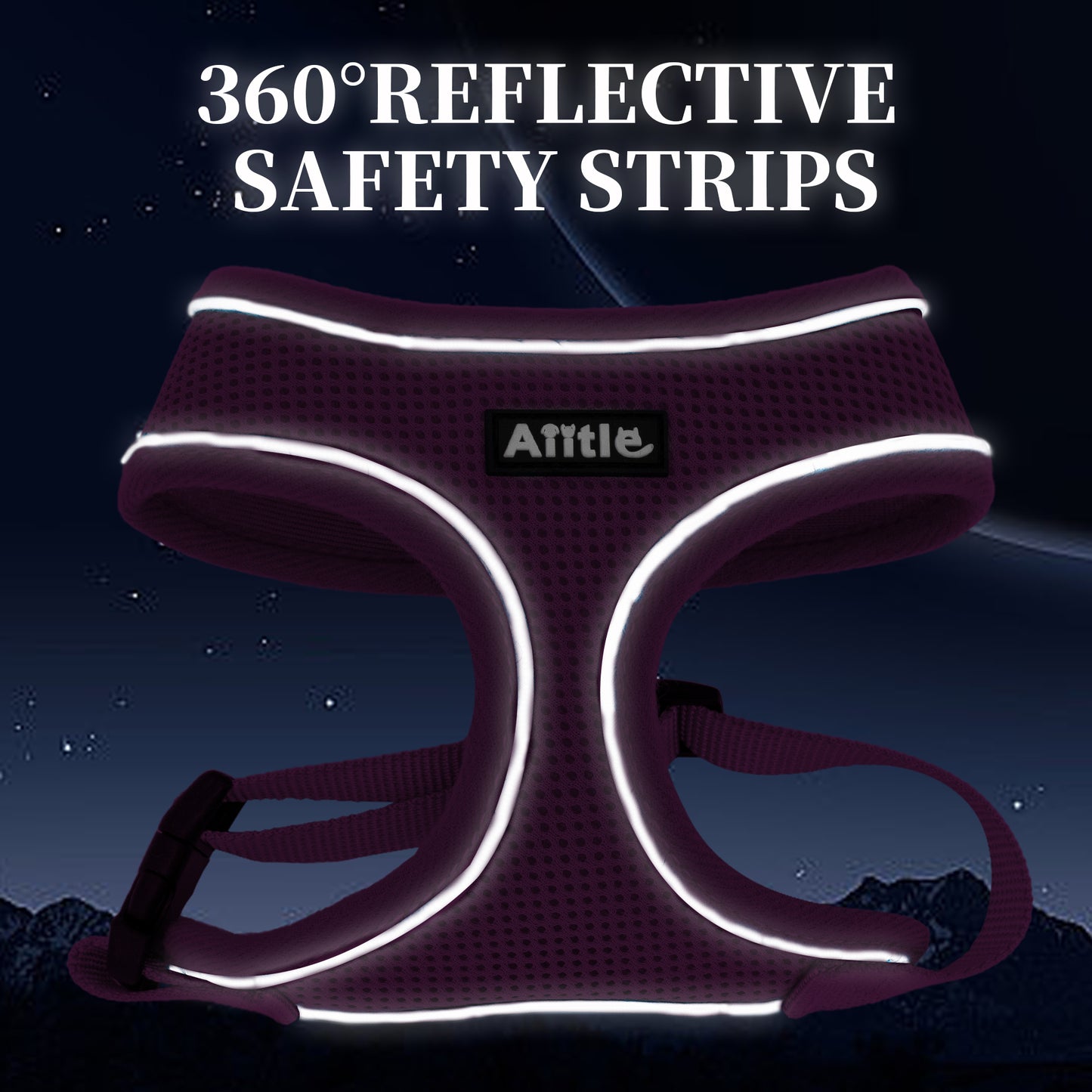 Aiitle Adjustable Mesh Small Dog Harness Purple