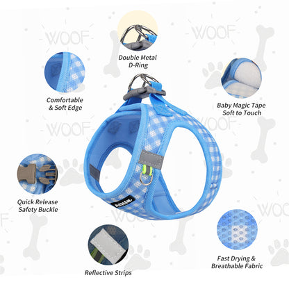 Aiitle Soft Adjustable Plaid Mesh Dog Vest Harness with Leash Set